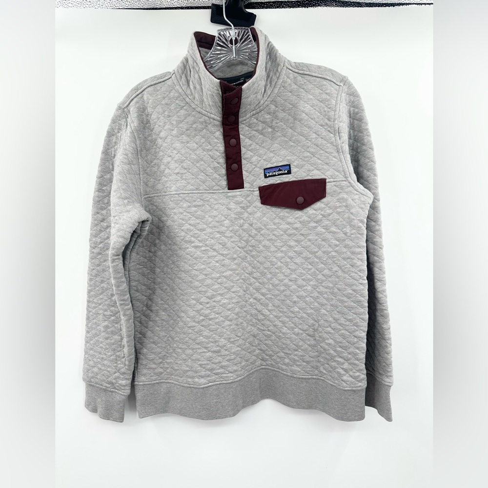 Patagonia Quilted‎ Snap T Pullover Drifter Gray/Ruby Organic Cotton Size Small - Picture 2 of 6